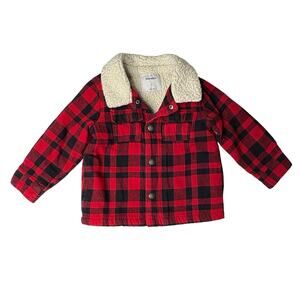 Old Navy Red Buffalo Plaid Sherpa Lined Shirt Jacket Shacket 2T Toddler Country